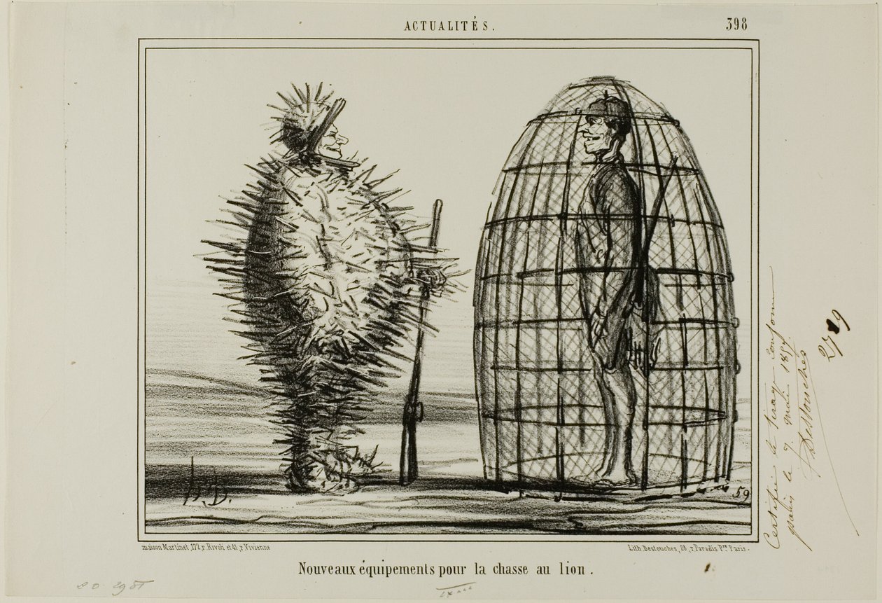 Un nuovo abito per la caccia al leone, piatto 395 di Actualités da Honoré Victorin Daumier