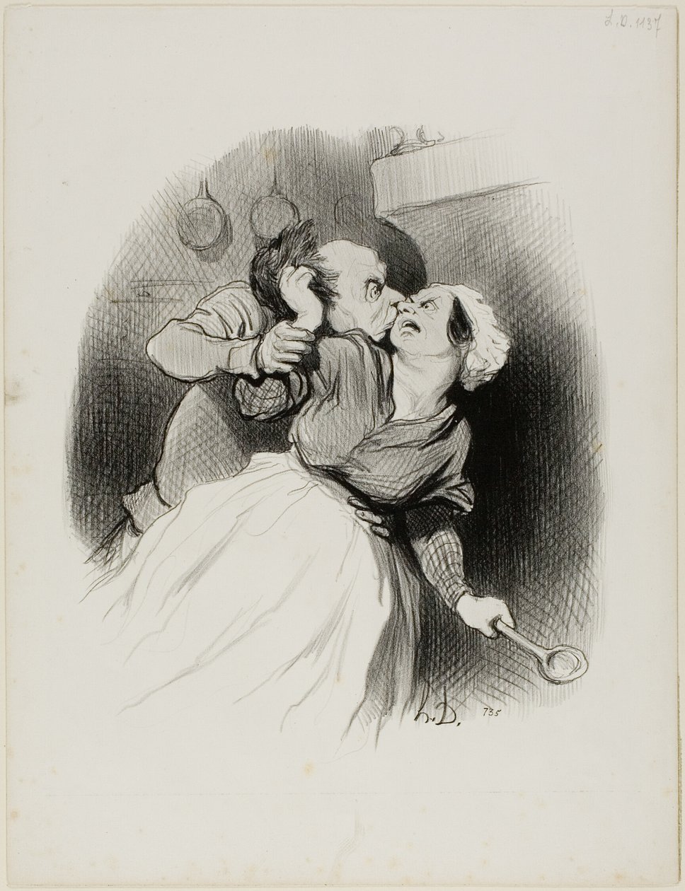 Il ritorno della giovinezza. "Gridate quanto volete, diavoletti.... mia moglie non è in casa.... strappatemi i capelli a vostro piacimento!", piatto 50 da Les beaux Jours de la vie da Honoré Victorin Daumier