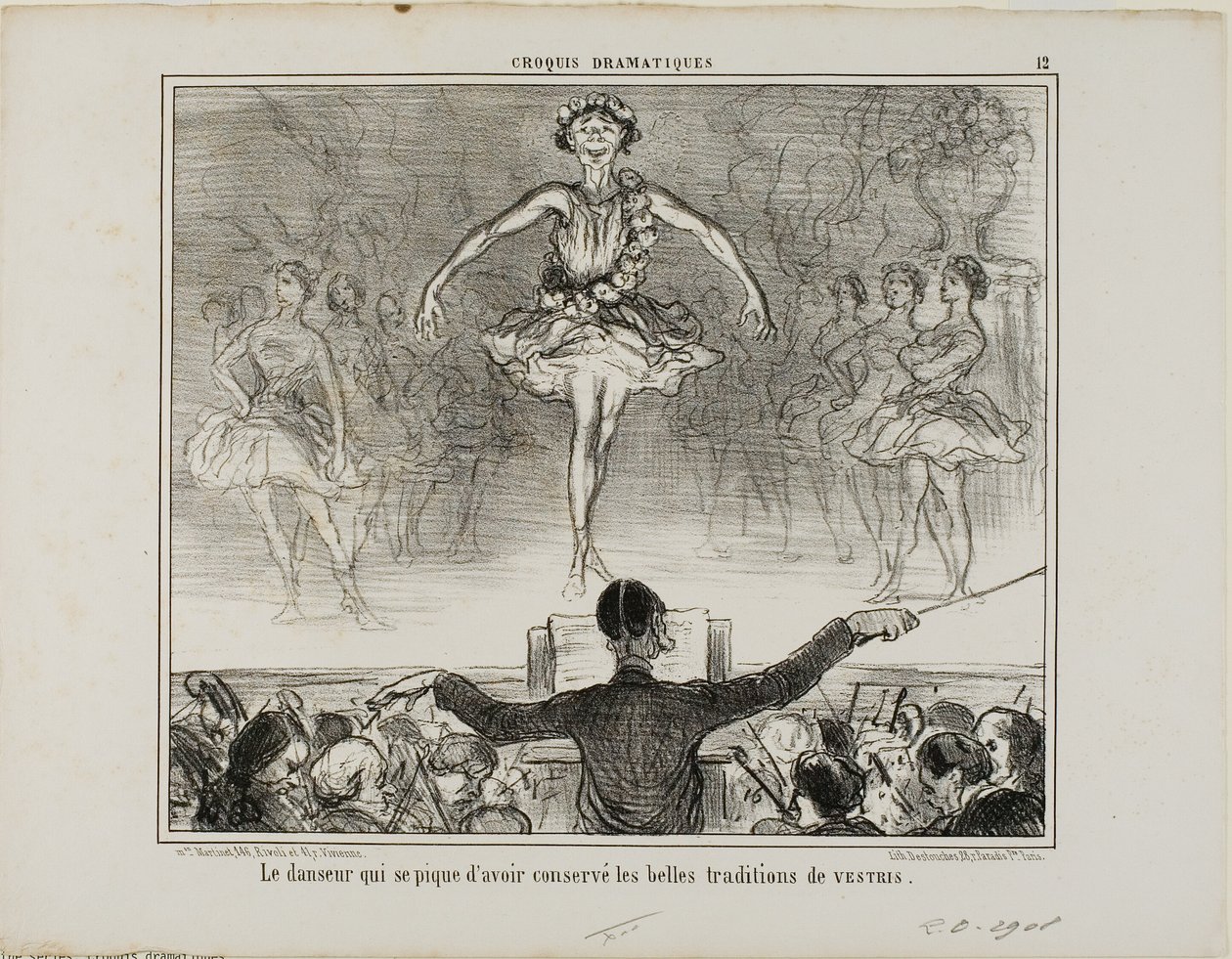 Una danzatrice che sostiene di aver conservato la grande tradizione di VESTRI, piatto 12 da Croquis Dramatiques da Honoré Victorin Daumier