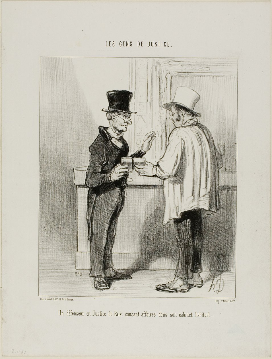 Un avvocato difensore del Tribunale arbitrale discute di affari nella sua sede abituale, tavola 27 da Les Gens De Justice da Honoré Victorin Daumier