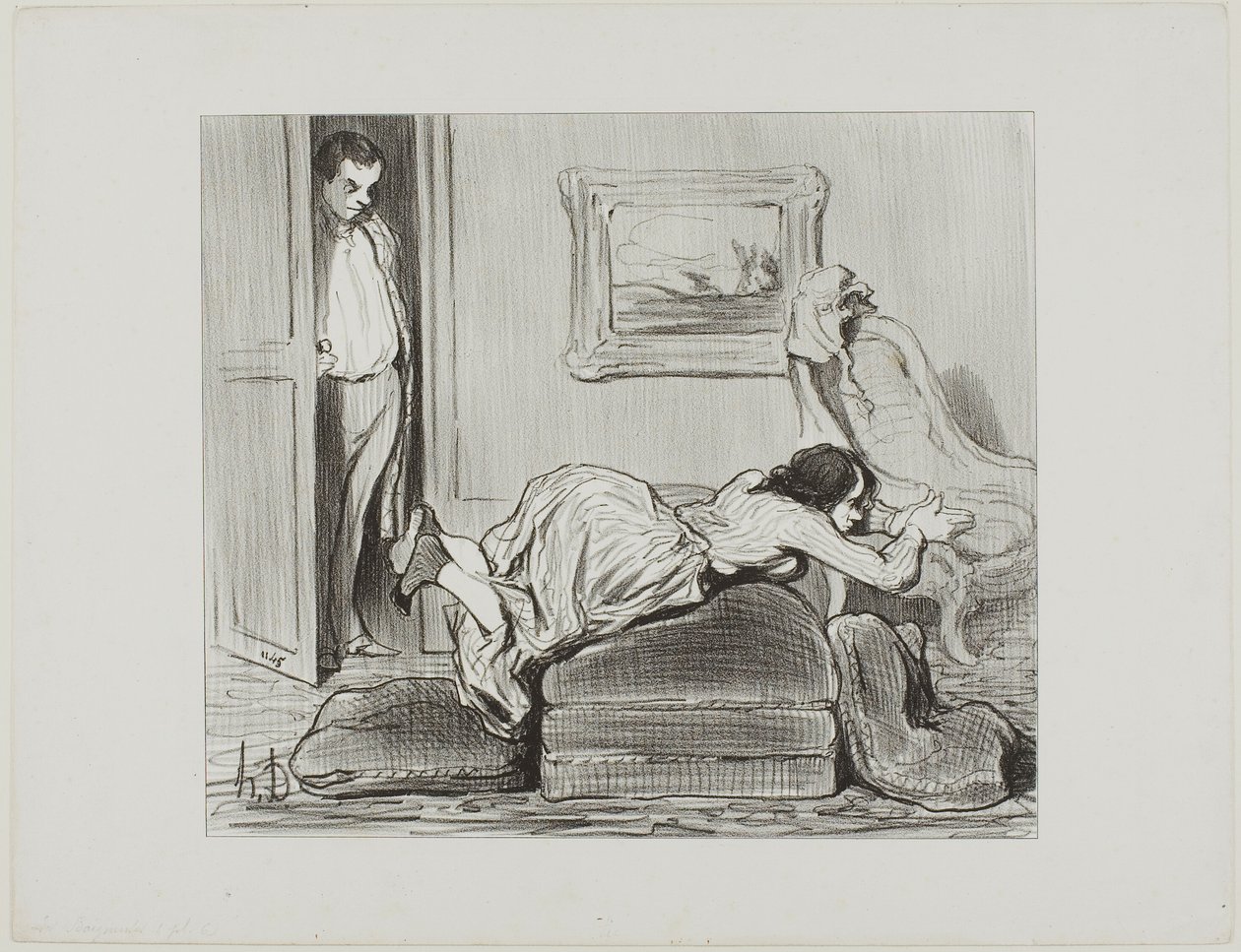 Uno studente zelante che si esercita a casa, tavola 6 da Les Baigneuses da Honoré Victorin Daumier