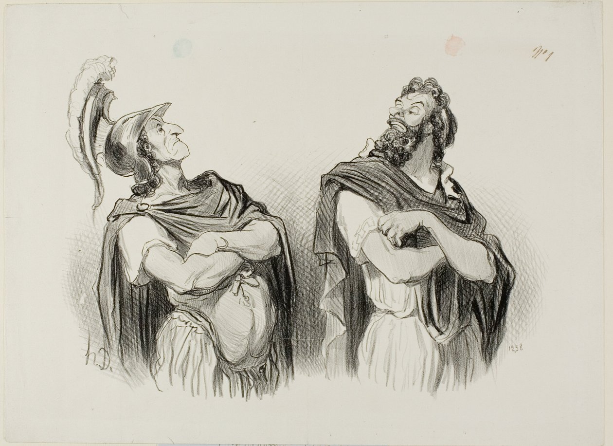 Achille e Agamennone. Achille: "- E cosa me ne importa della tua Troia!", piatto uno delle Physionomies Tragiques. da Honoré Victorin Daumier
