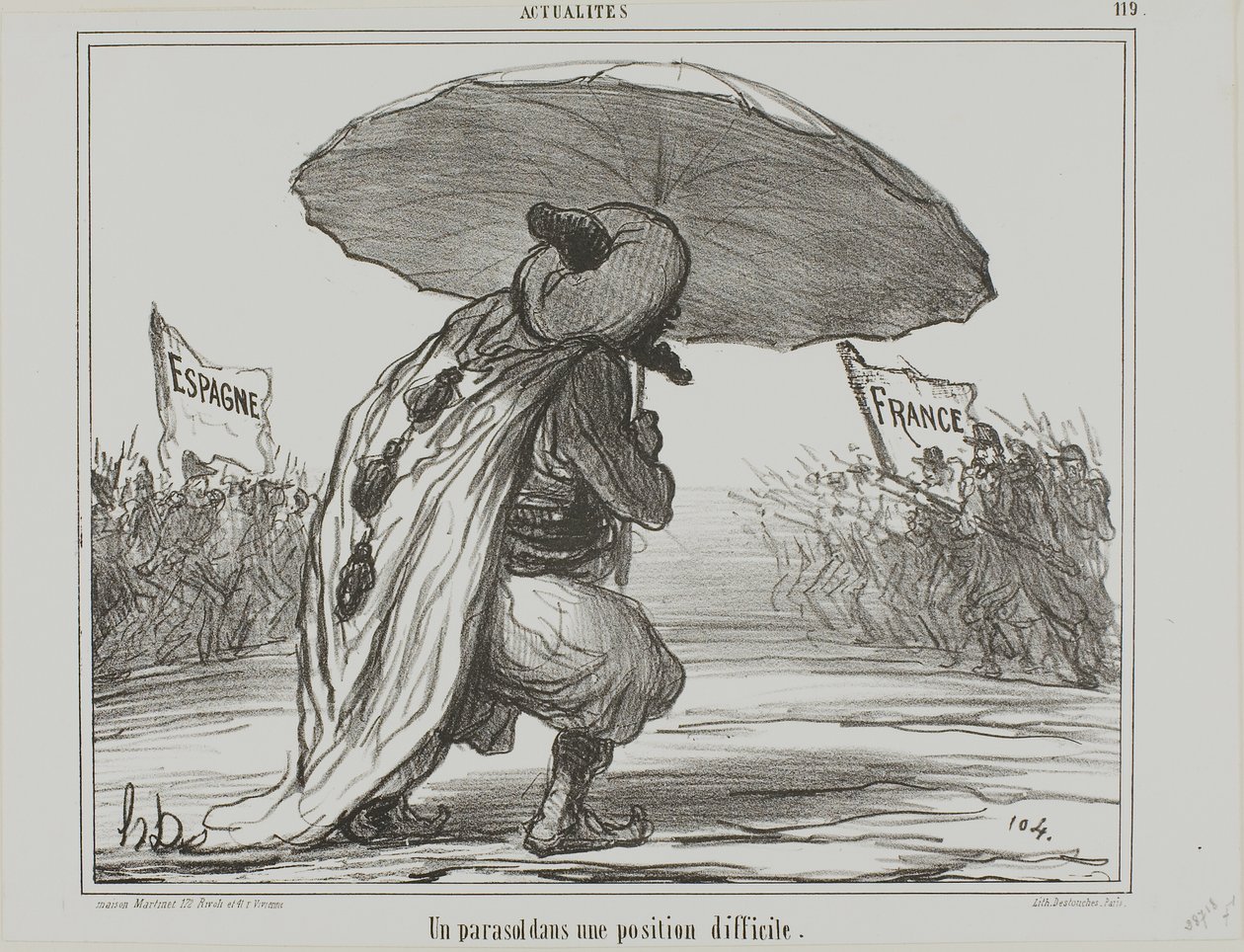 Un ombrello in una posizione difficile, piatto 119 di Actualités da Honoré Victorin Daumier