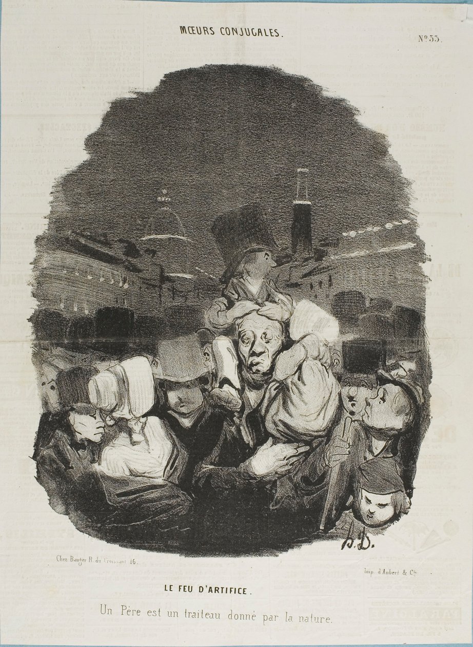 Allo spettacolo pirotecnico. Un padre è un cavallo da tiro, fornito dalla natura, tavola 33 da Moeurs Conjugales e tavola 14 in Actualités da Honoré Victorin Daumier