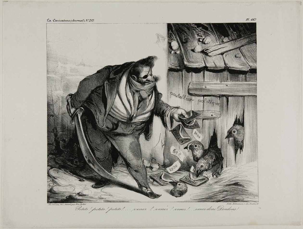 Vieni qui pulcino, pulcino..... Pulcino... Pulcino, Venite Piccoli Tacchini, piatto 442 da Honoré Victorin Daumier