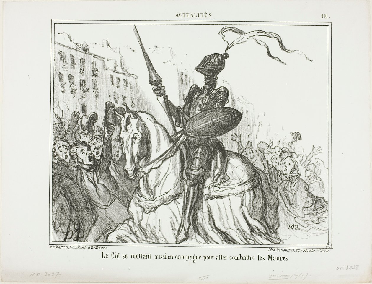 Anche El Cid scende in campo per combattere contro i Mori, piatto 116 di Actualités da Honoré Victorin Daumier