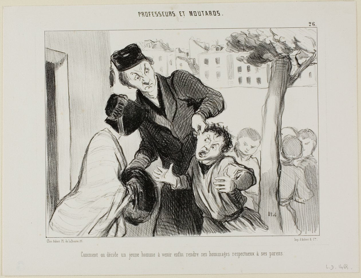 Come convincere un giovane a imparare finalmente a rispettare i genitori, piatto 26 da Professeurs et Moutards (Professori e mascalzoni) da Honoré Victorin Daumier