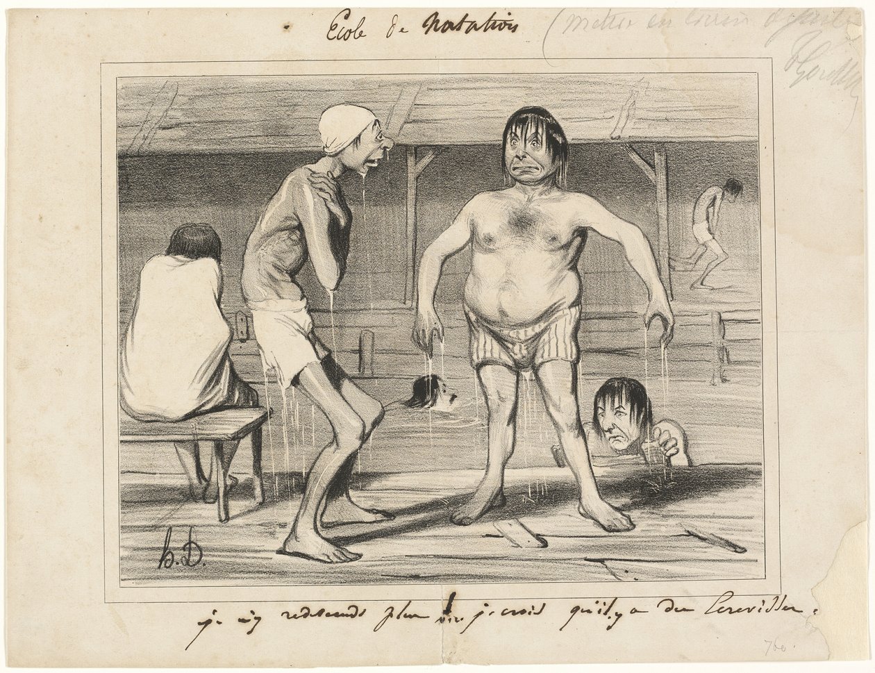 Non ci entro più! - Credo che laggiù ci siano dei gamberi di fiume..., piatto di Les Baigneurs da Honoré Victorin Daumier