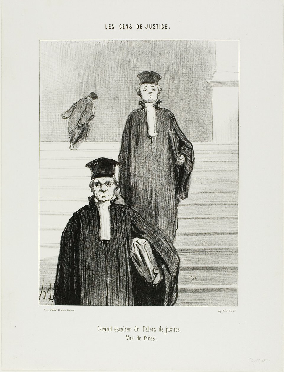 Scala principale del Palazzo di Giustizia. Veduta frontale, lastra 36 da Les Gens De Justice da Honoré Victorin Daumier
