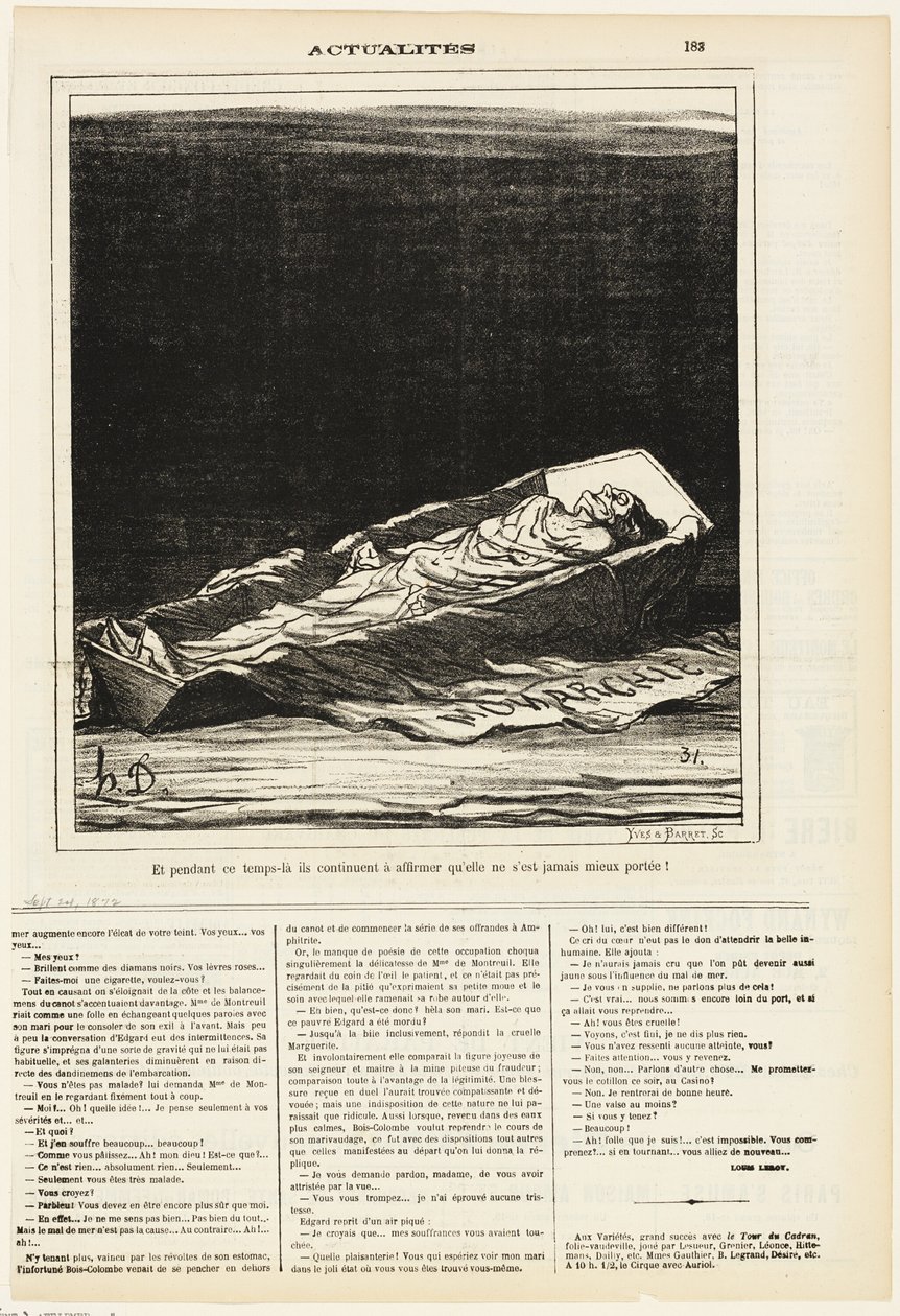 Nel frattempo, continuano a insistere che non è mai stata meglio, piatto 183 di Actualités da Honoré Victorin Daumier