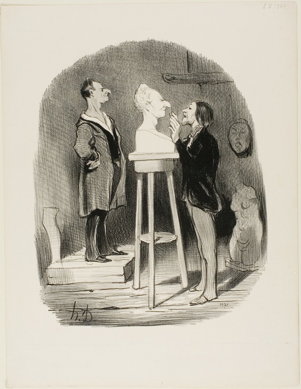 Monsieur Filochard, ex negoziante, in pensione, sente il bisogno di tramandare il suo busto in marmo anche ai posteri più remoti, piatto 68 da Les Bons bourgeois da Honoré Victorin Daumier