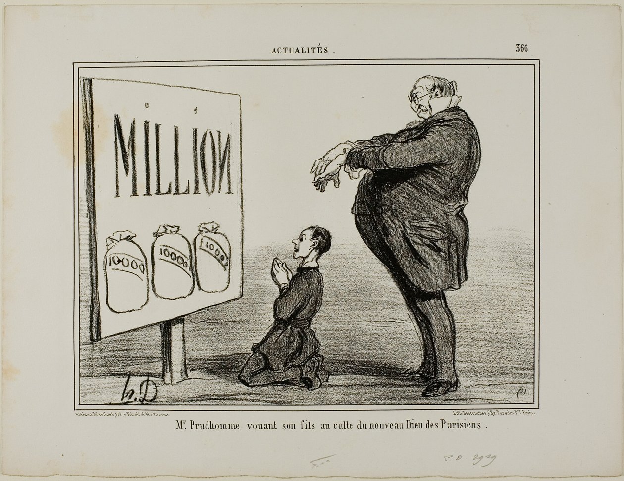 Il signor Prudhomme che dedica suo figlio al nuovo Dio dei parigini, tavola 366 di Actualités da Honoré Victorin Daumier