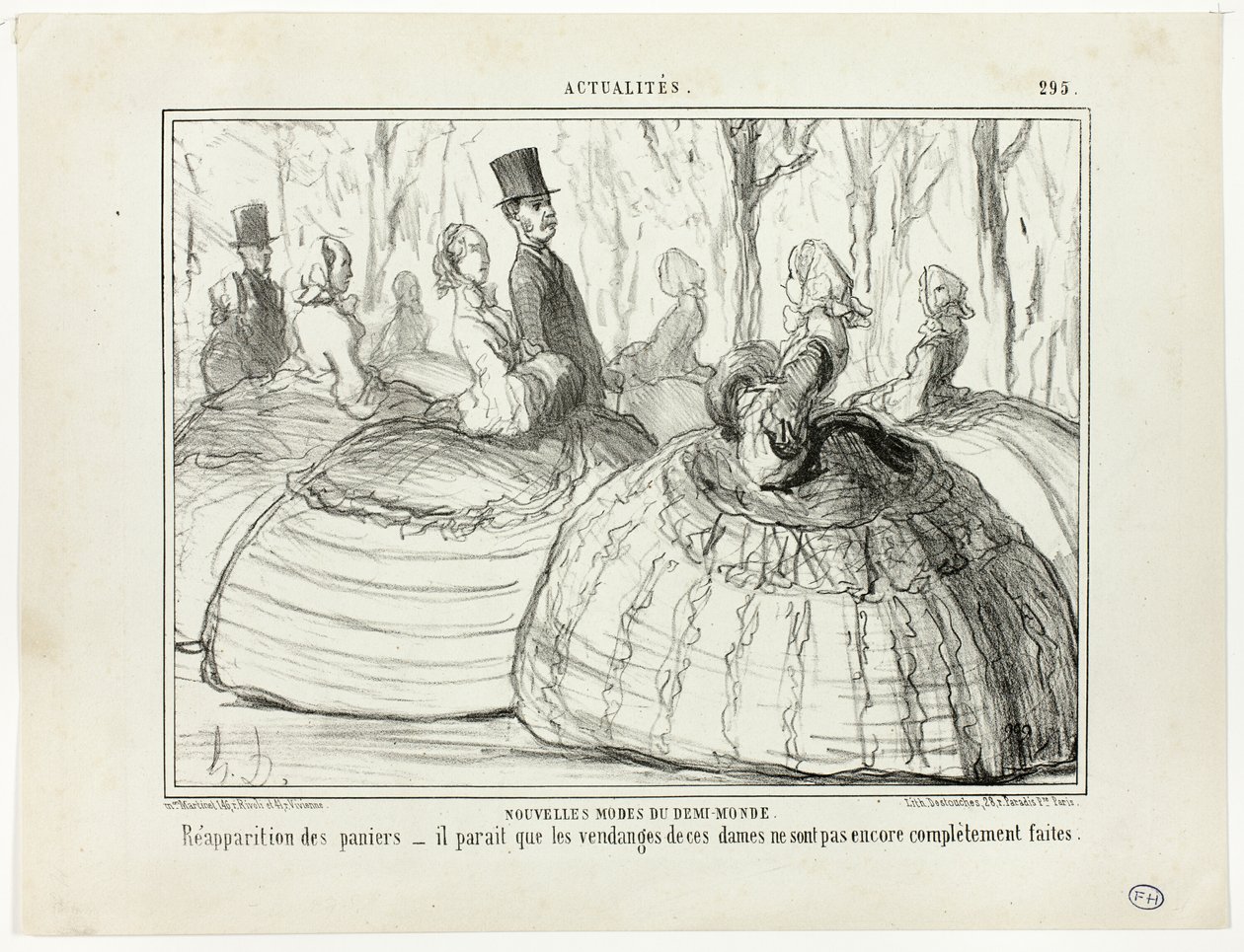 La nuova moda del mezzo mondo. Ricomparsa dei cesti - sembra che queste signore non abbiano ancora finito il loro raccolto, piatto 295 da Actualités da Honoré Victorin Daumier