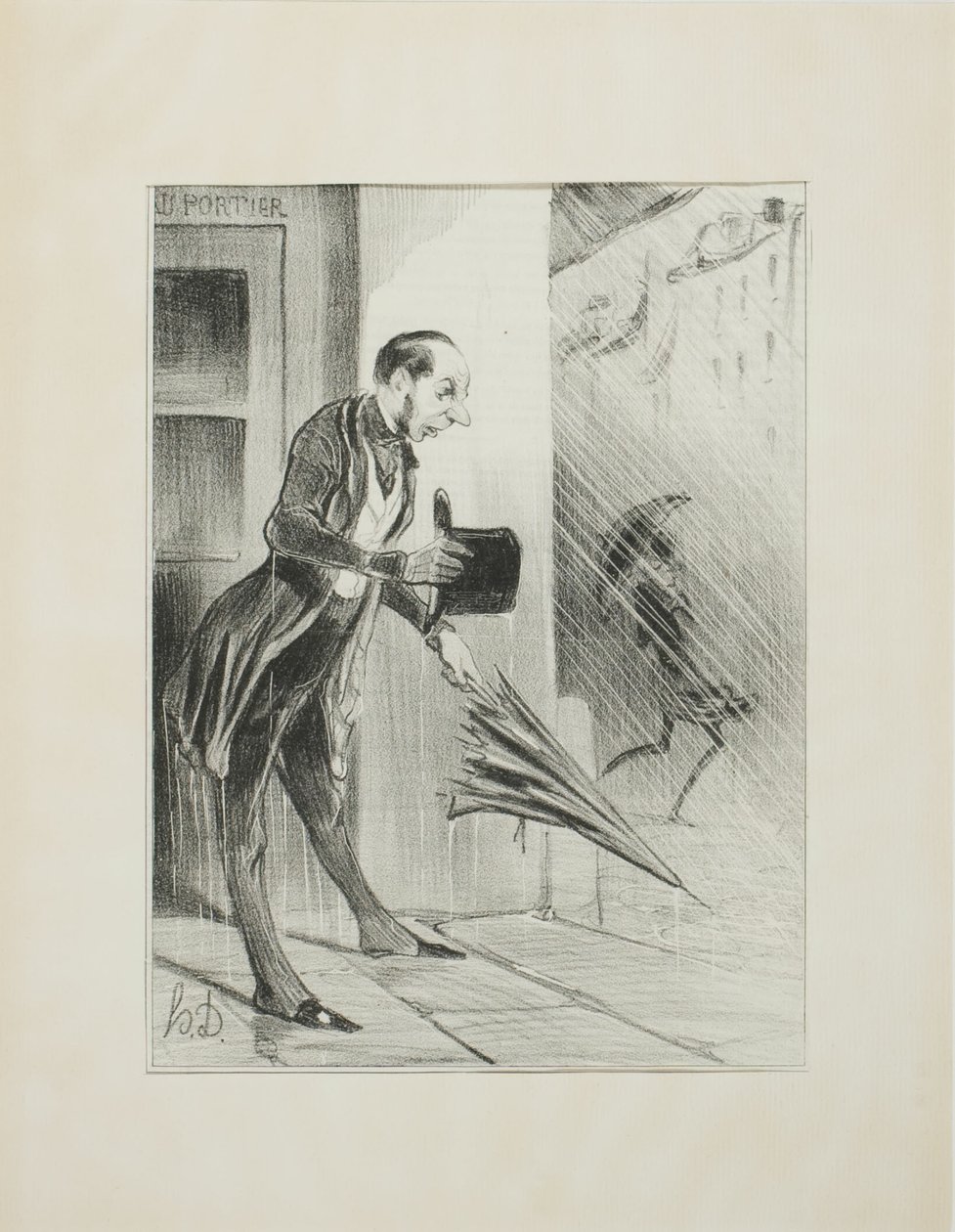 Nuovo ombrello brevettato, con un sistema di molle migliorato, per aprirsi rapidamente al minimo tocco.(si prega di fare riferimento alla nostra pubblicità in materia), piatto 33 da Émotions Parisiennes da Honoré Victorin Daumier