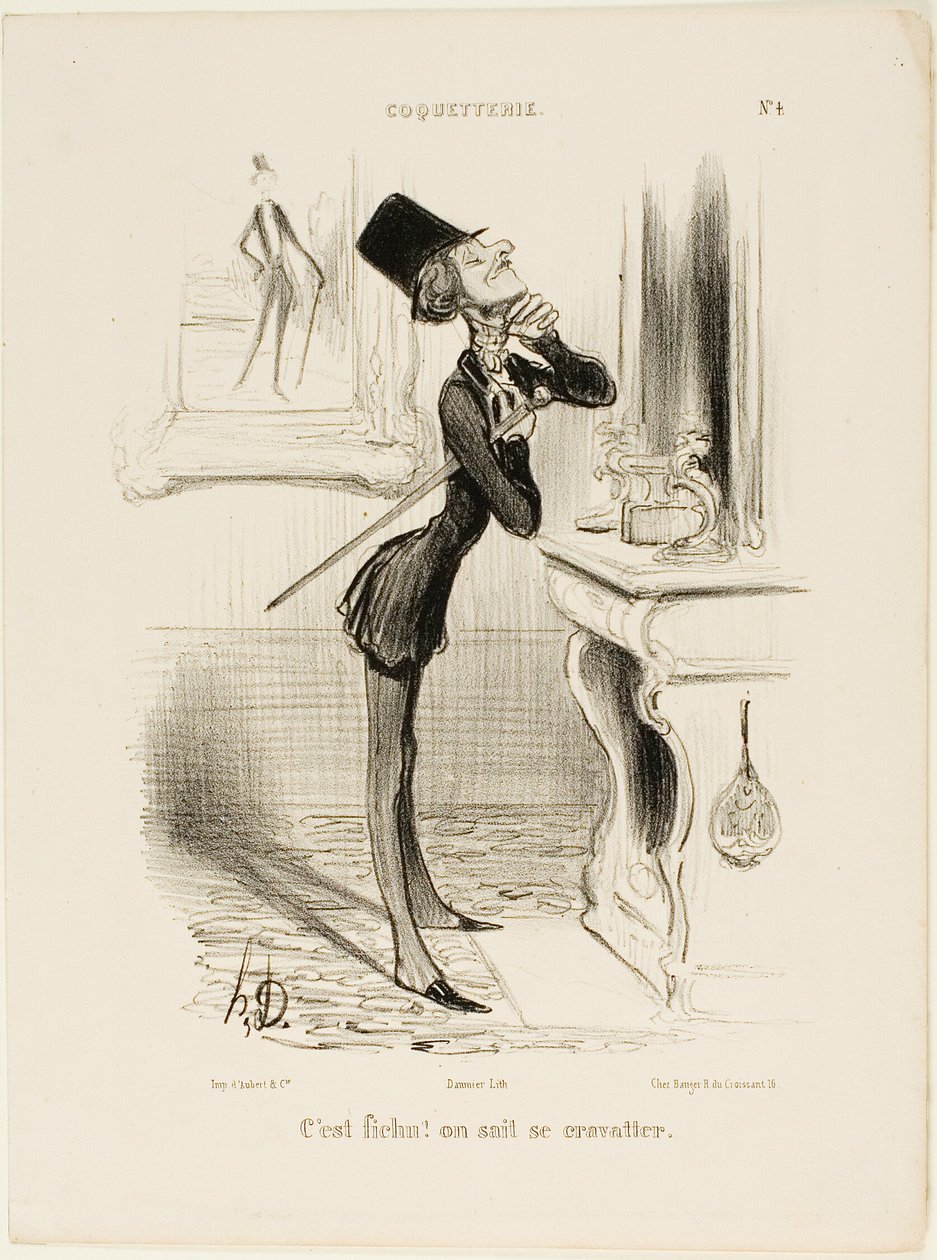 "Oh, cavolo! Sembra che io non sia in grado di fare un nodo!", piatto 4 da Coquetterie da Honoré Victorin Daumier