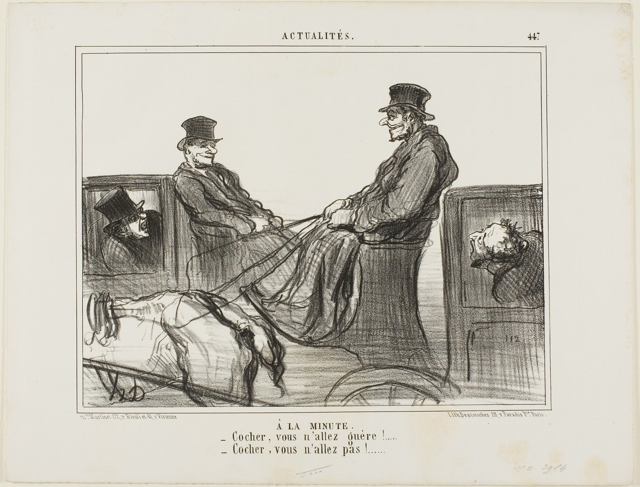Pagato al minuto. "Autista, ti muovi a malapena! - Autista, non ti muovi affatto!", targa 447 da Actualités da Honoré Victorin Daumier