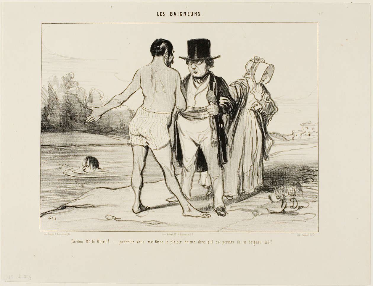 "Mi scusi, sindaco.... sarebbe così gentile da dirmi se qui è permesso fare il bagno", piatto 25 da Les Baigneurs da Honoré Victorin Daumier