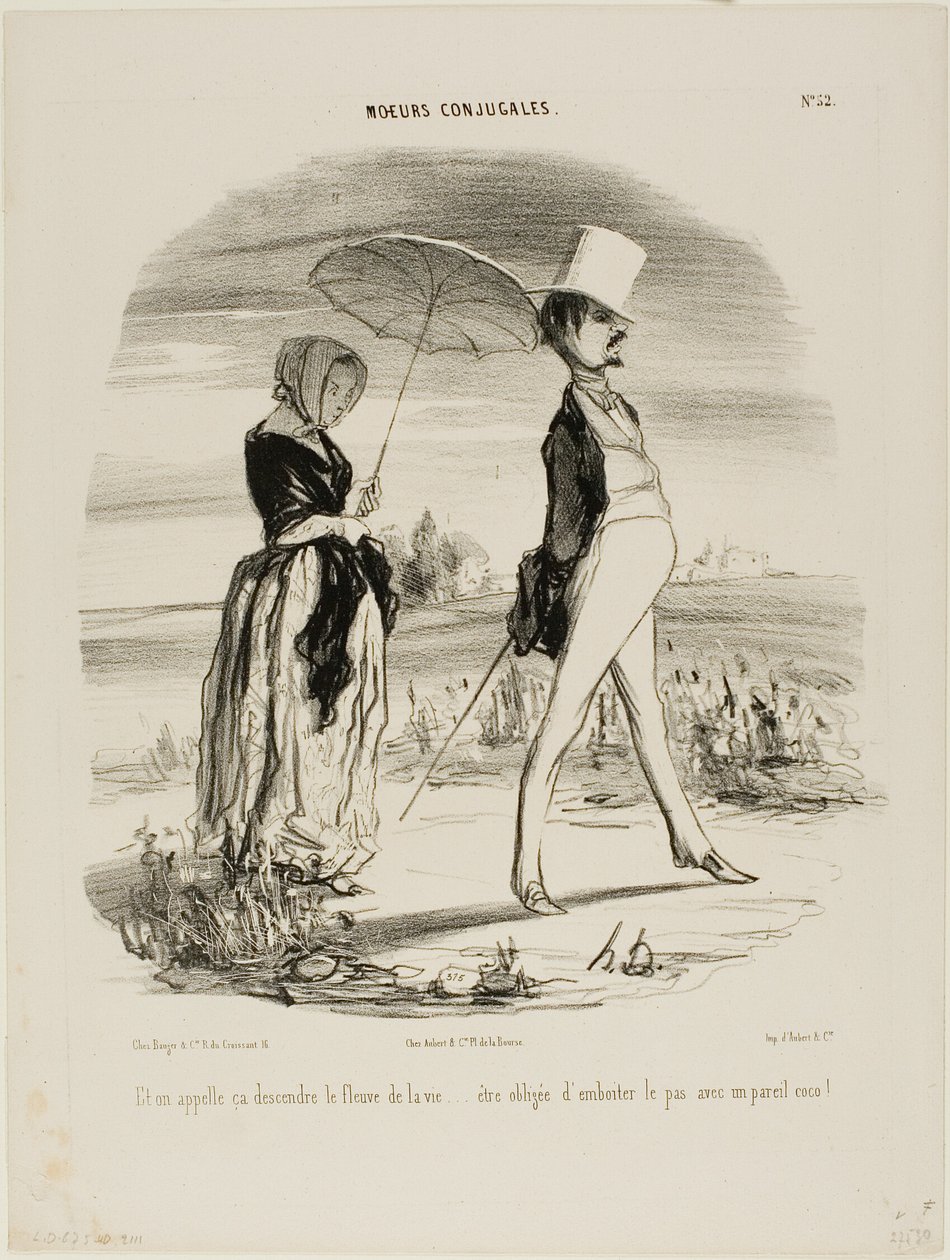 "Allora questo è ciò che si chiama seguire la corrente della vita..... essere costretti a marciare a passo di marcia con un tale sciocco!", piatto 52 da Moeurs Conjugales da Honoré Victorin Daumier