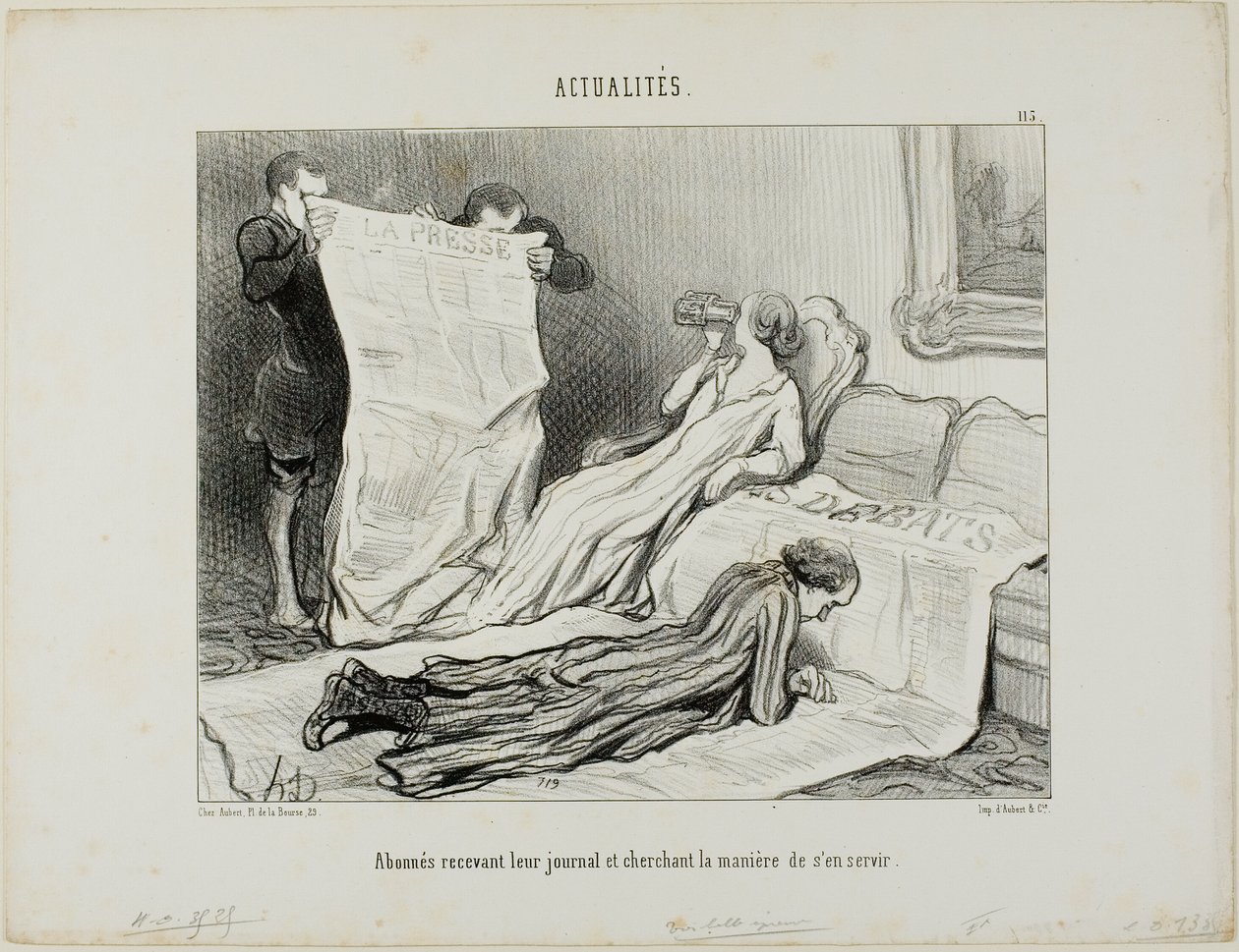 Gli abbonati che lottano per far fronte alla loro carta, piatto 115 da Actualités da Honoré Victorin Daumier
