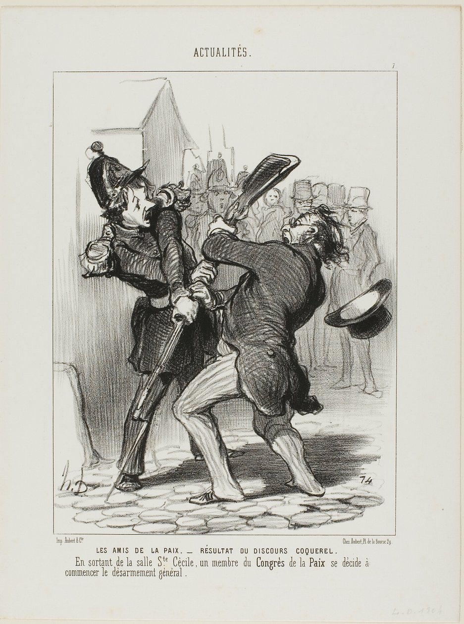 Gli amici della pace - Risultato di un discorso di Coquerel. Uscendo dal reparto di Saint Cécilia, un membro del congresso per la pace decise di avviare il disarmo generale. da Honoré Victorin Daumier