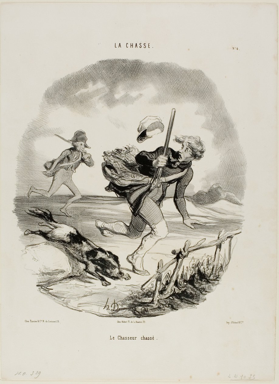 Il cacciatore braccato, tavola 4 da La Chasse da Honoré Victorin Daumier