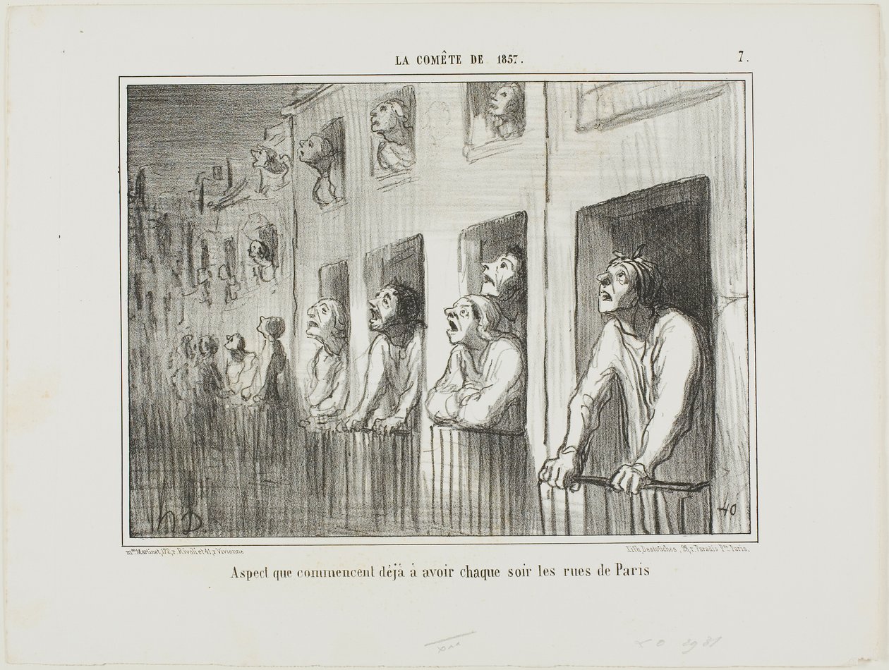 Le strade di Parigi cominciano ad avere questo aspetto ogni notte, tavola 7 da La Cométe De 1857 da Honoré Victorin Daumier