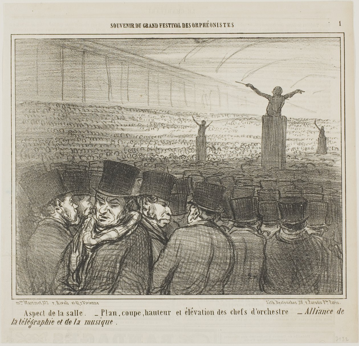 Veduta della Sala Grande, tavola 1 da Souvenirdu Grand Festival des Orphéonistes da Honoré Victorin Daumier