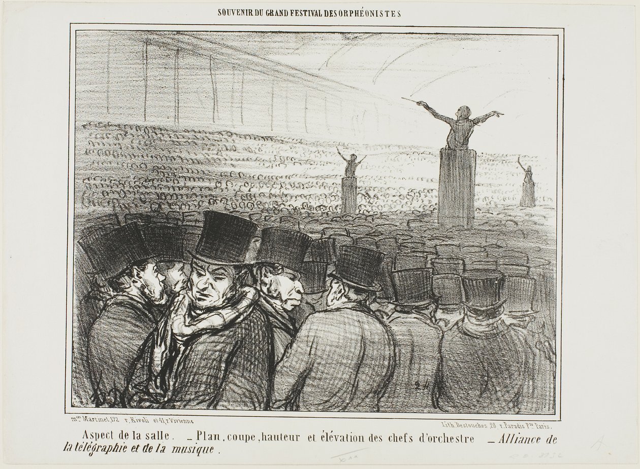 Vista della sala grande. Pianta, altezza e vista frontale del direttore d