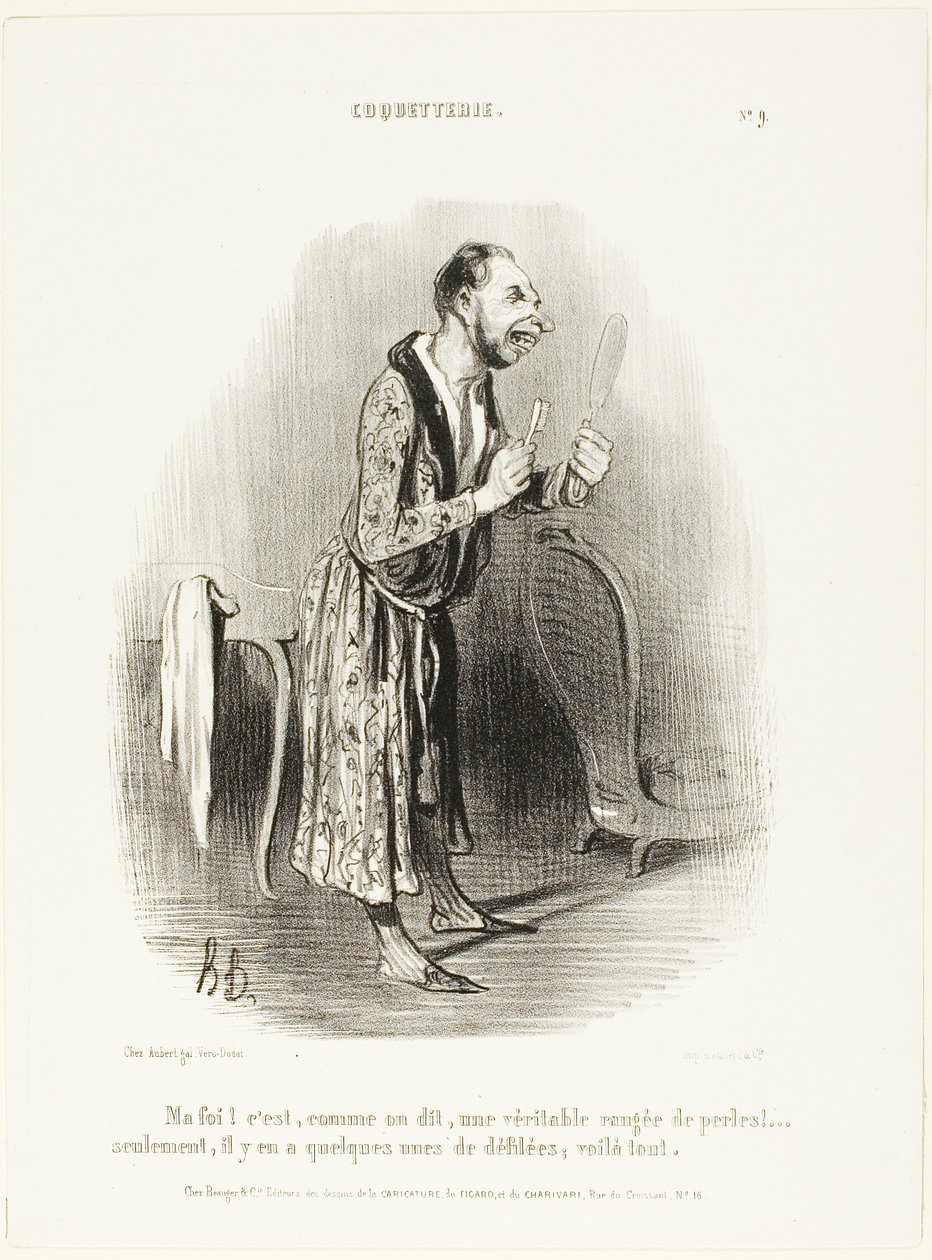 "Beh... come dice il proverbio, come un autentico filo di perle, .... solo che alcune di esse si sono sfilacciate, ecco tutto!", piatto 9 di Coquetterie da Honoré Victorin Daumier