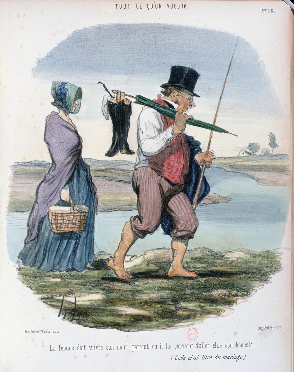 Caricatura che ridicolizza il Capitolo VI dei Diritti e Doveri dei Coniugi nel Codice Civile Francese, promulgato da Napoleone da Honoré Daumier