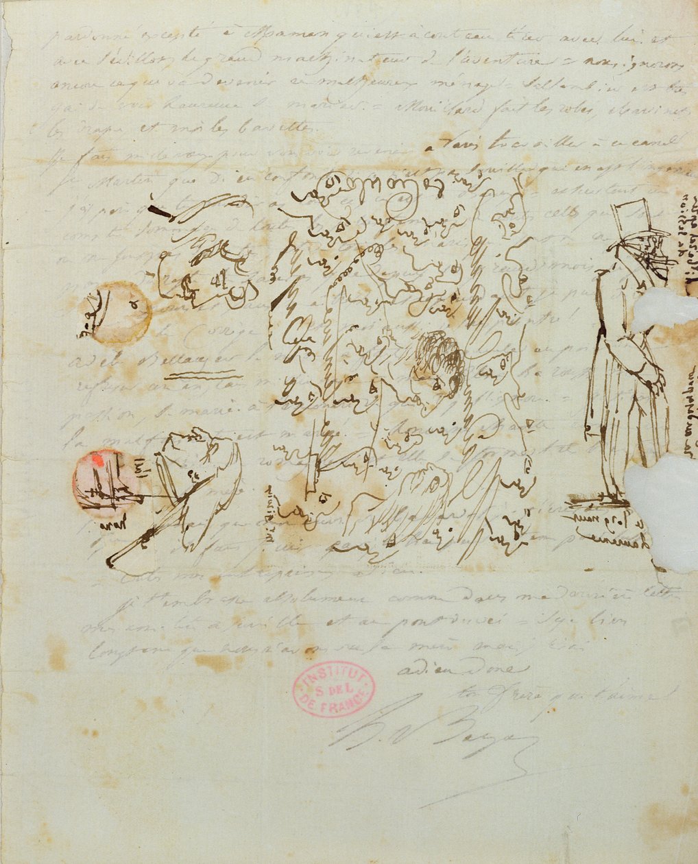 Lettera con disegno inviata alla sorella di Balzac, Laure, 1821 da Honore de Balzac
