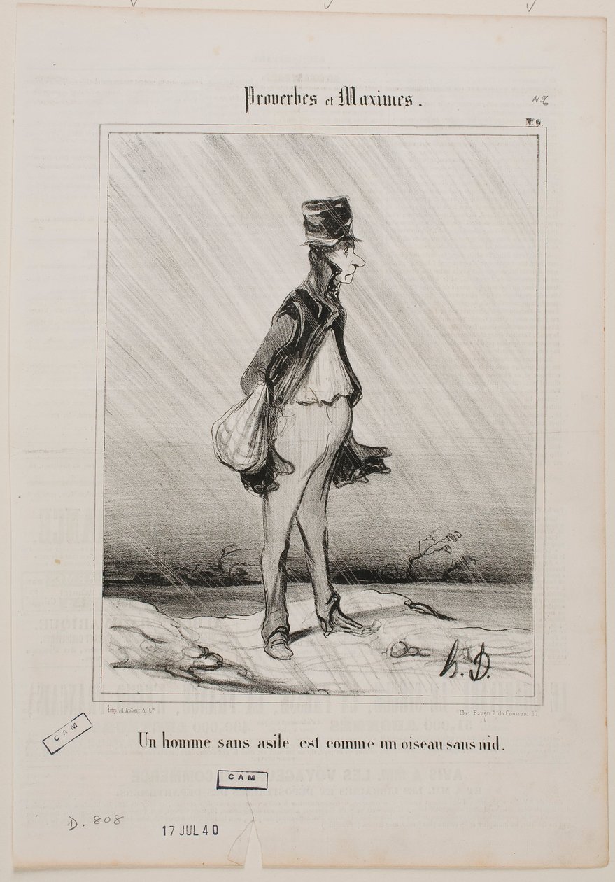 Un uomo senza rifugio è come un uccello senza nido. da Honoré Daumier