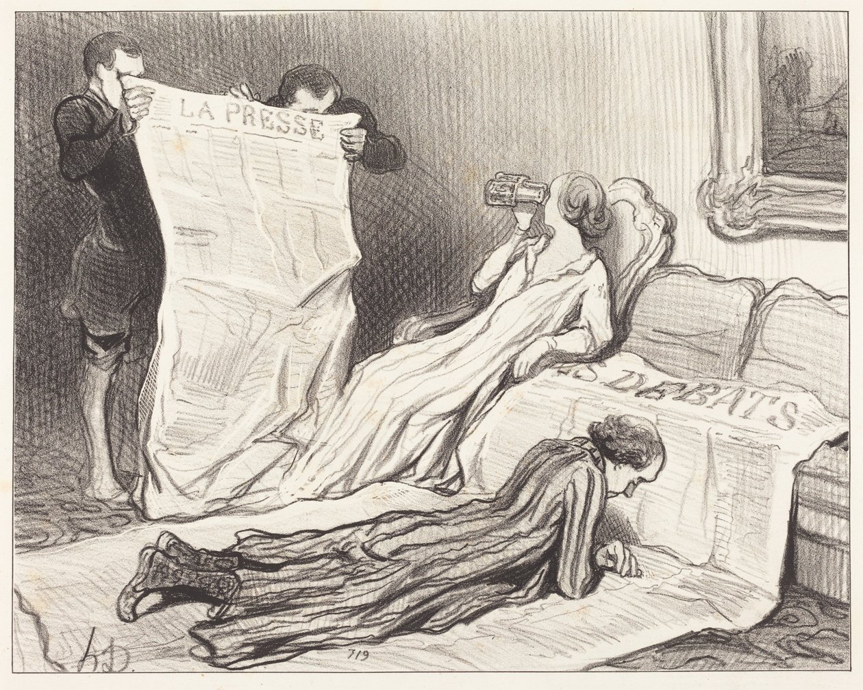 Abbonati che ricevono il giornale... da Honoré Daumier