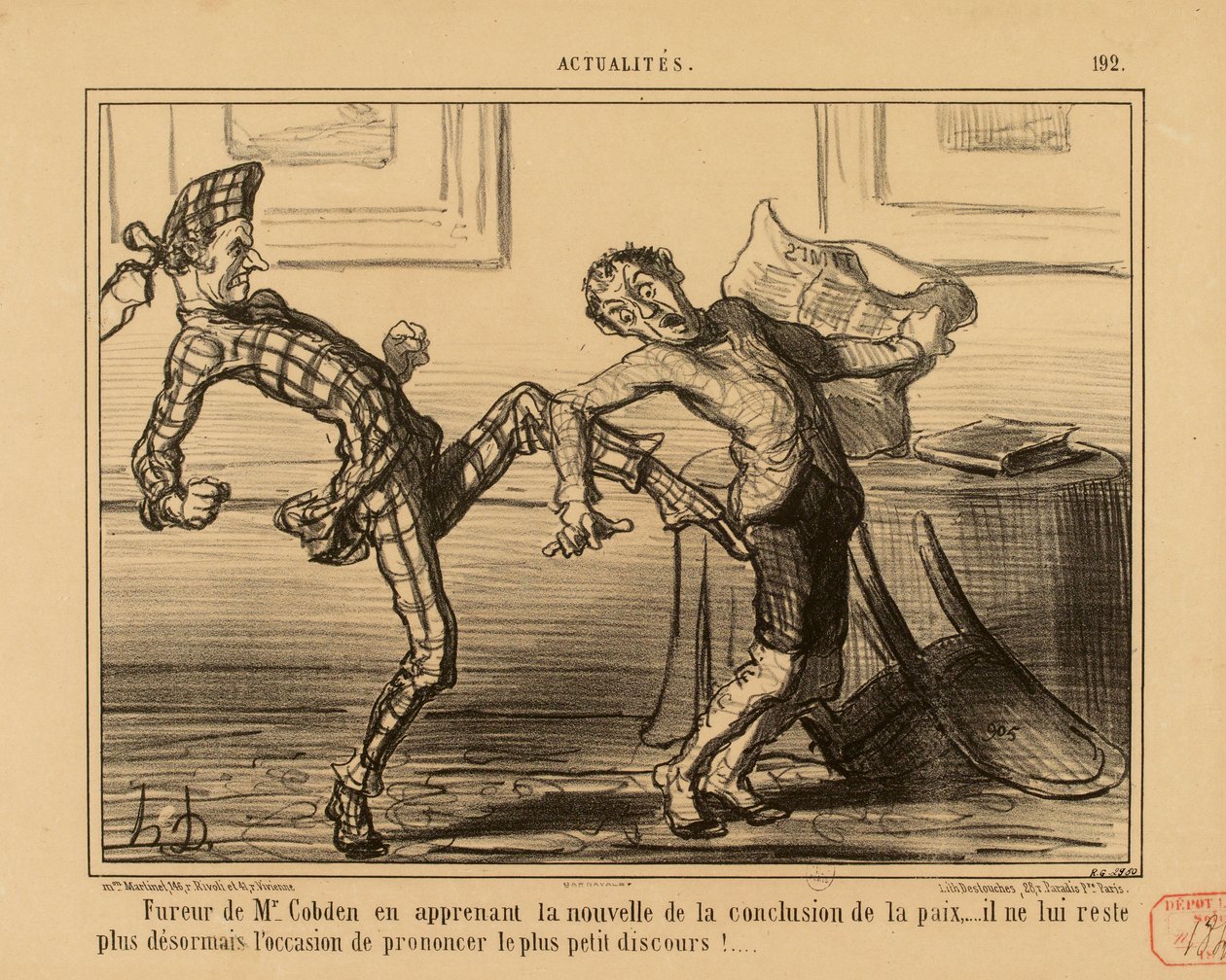 Attualità n. 192: Furore del signor Cobden apprendendo la notizia della conclusione della pace... da Honoré Daumier