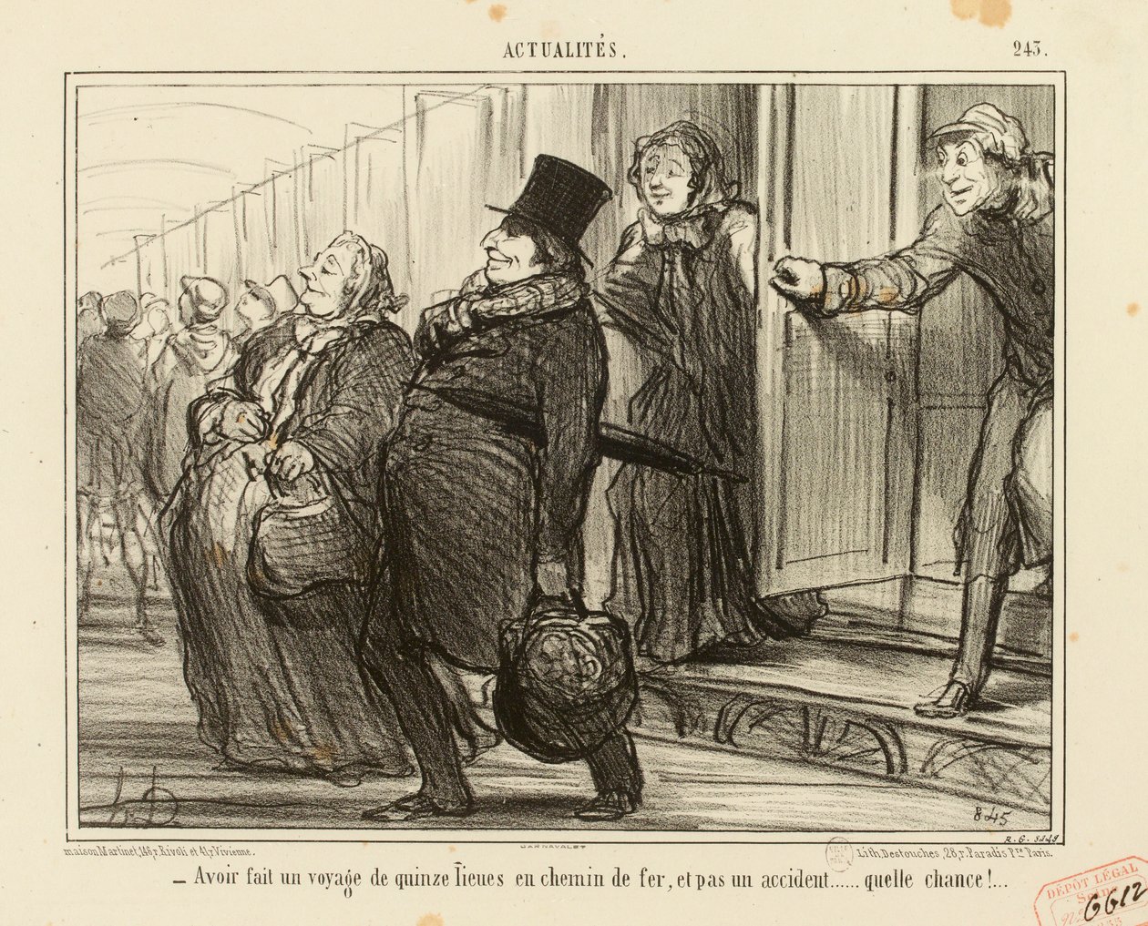 Attualità n. 245: - Aver fatto un viaggio di quindici leghe in ferrovia, e non un incidente... da Honoré Daumier