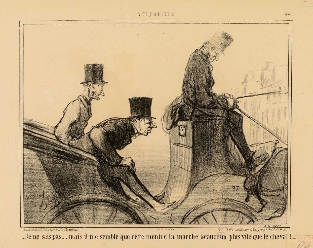 Attualità n. 441: - Non so... ma mi sembra che questo orologio vada molto più veloce del cavallo da Honoré Daumier
