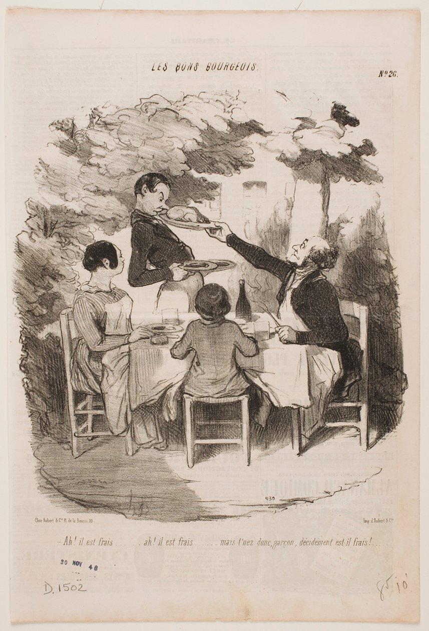 Ah, è fresco, è fresco! ... Lo annusi lei stesso, cameriere, dice che è fresco? ... da Honoré Daumier