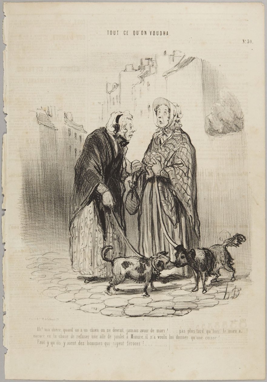 Ah! Mia cara, quando si ha un cane non si dovrebbe mai avere un marito!, numero 30 della serie «Tout ce qu’on voudra» di Le Charivari da Honoré Daumier