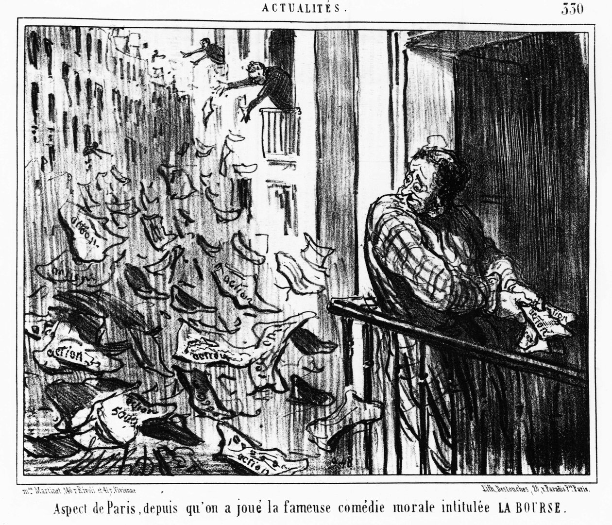 Aspetto di Parigi, dalla famosa commedia morale intitolata LA Bourse: serie tratta da “Actualités”, una serie di caricature sulla borsa di Honoré Daumier. “Charivari” da Honoré Daumier