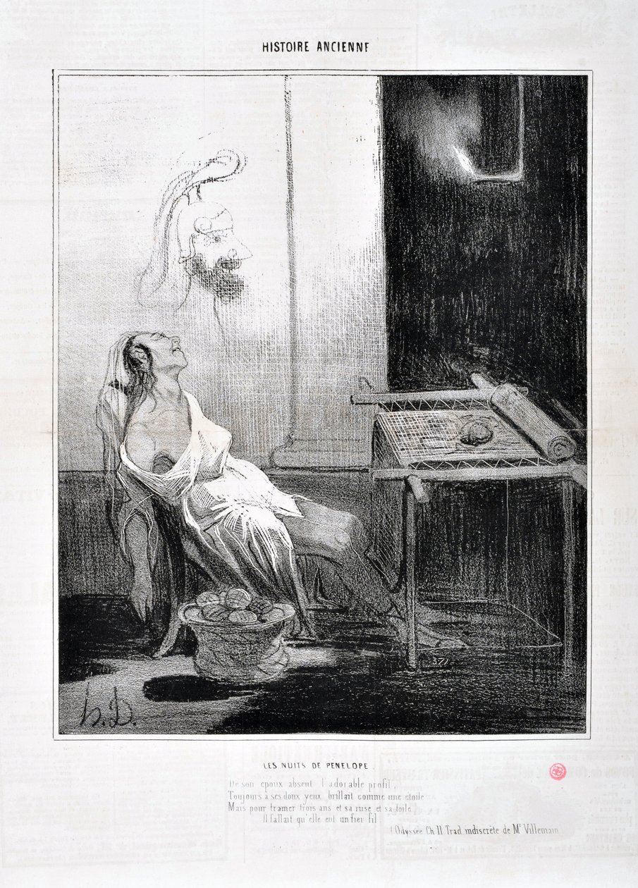 Opera di Honoré Daumier (1808-1879) Charivari del 1842: Serie HISTORIE ANCIE Le Notti di Penelope Del suo sposo assente l