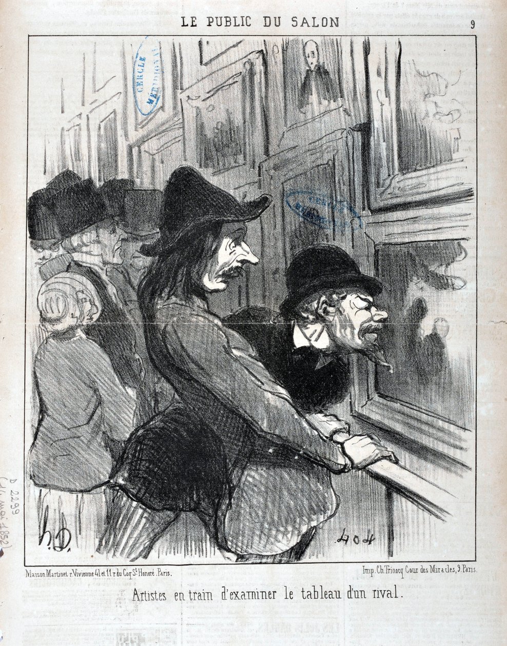 Opera di Honore Daumier. Charivari del 1852: Serie LE PUBLIC DU SALON - "Artisti che esaminano il dipinto di un rivale" MUSEO DELLE BELLE ARTI - PALAIS LONGCHAMP, MARSIGLIA da Honoré Daumier