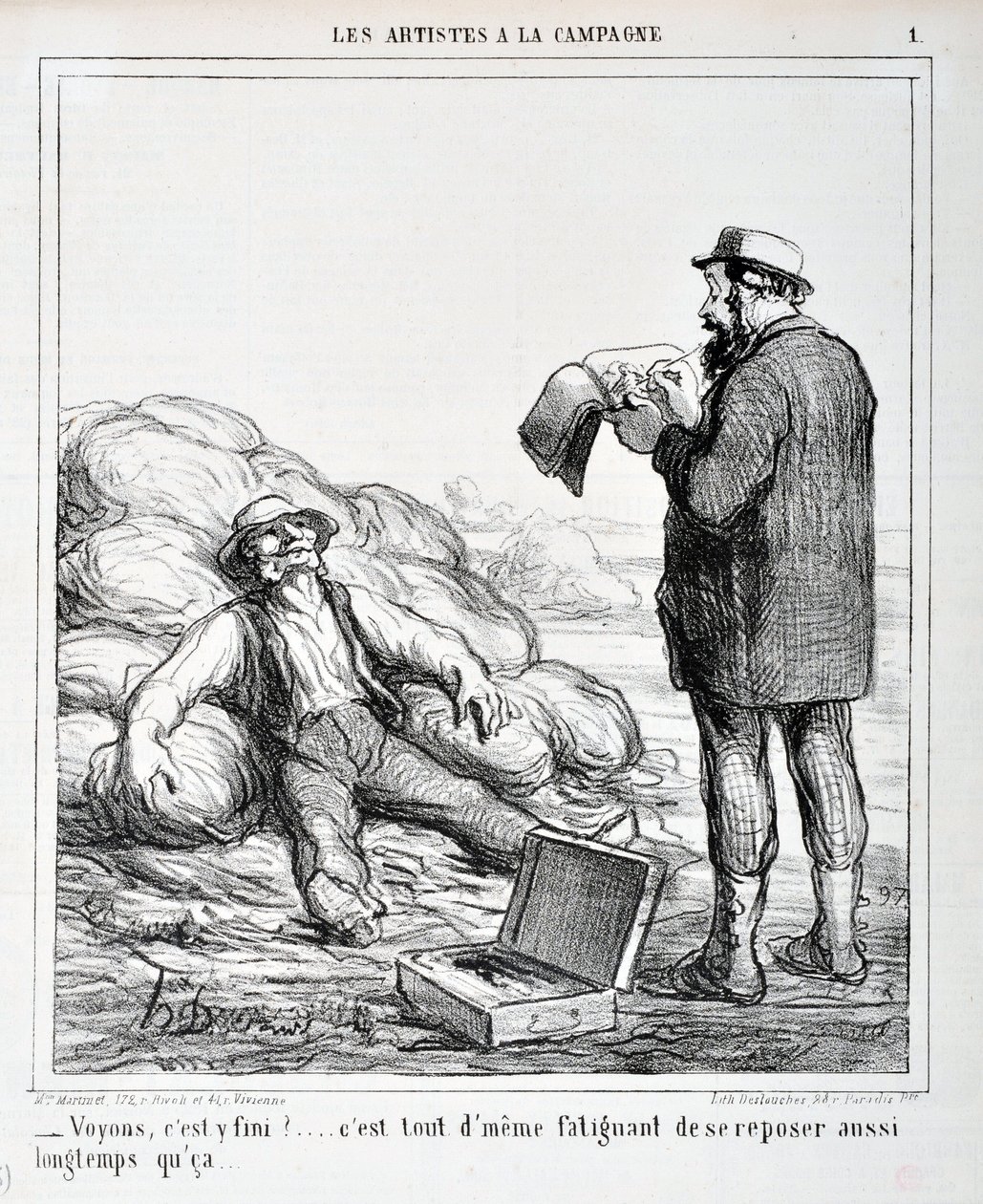 Opera di Honoré Daumier. Charivari del 1865: Serie LES ARTISTS IN THE CAMPAGNE “- Vediamo, è finita?... È ancora stancante riposare così a lungo...” MUSEO DELLE BELLE ARTI - PALAZZO LONGCHAMP, MARSIGLIA da Honoré Daumier