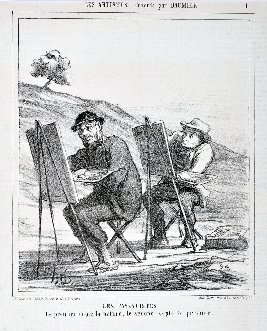 Opera di Honore Daumier (1808-1879). Charivari del 1865: Serie LES ARTISTS Les paysagistes. 