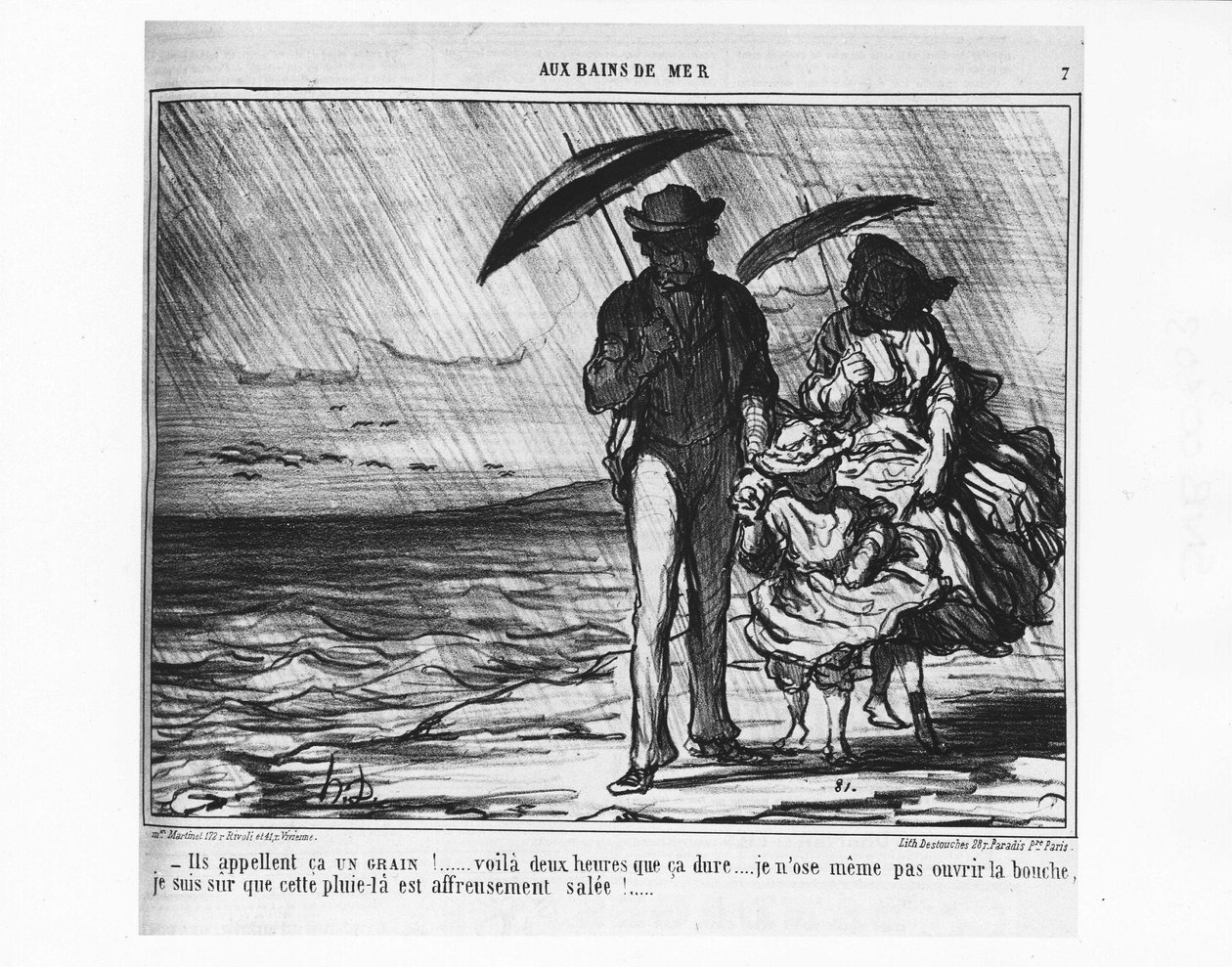 Ai bagni di mare: parigini al mare sotto una pioggia battente - di Daumier, in "Charivari" del 19/09/1859 da Honoré Daumier