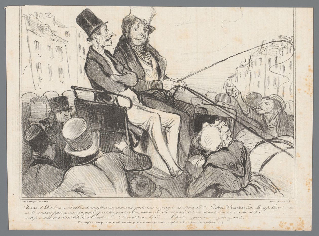 Bertrand e Robert-Macaire in una carrozza circondati dalla folla da Honoré Daumier