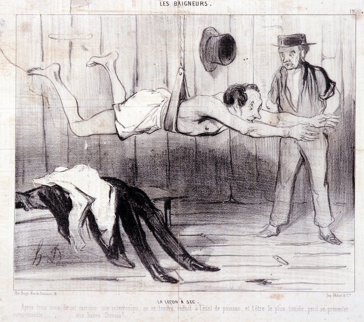 Vignetta sui turisti in vacanza. Serie "Les Baigneurs": "La lezione a secco". Incisione di Honoré Daumier (1808-1879). Estratto dal giornale "Le Charivari". da Honoré Daumier