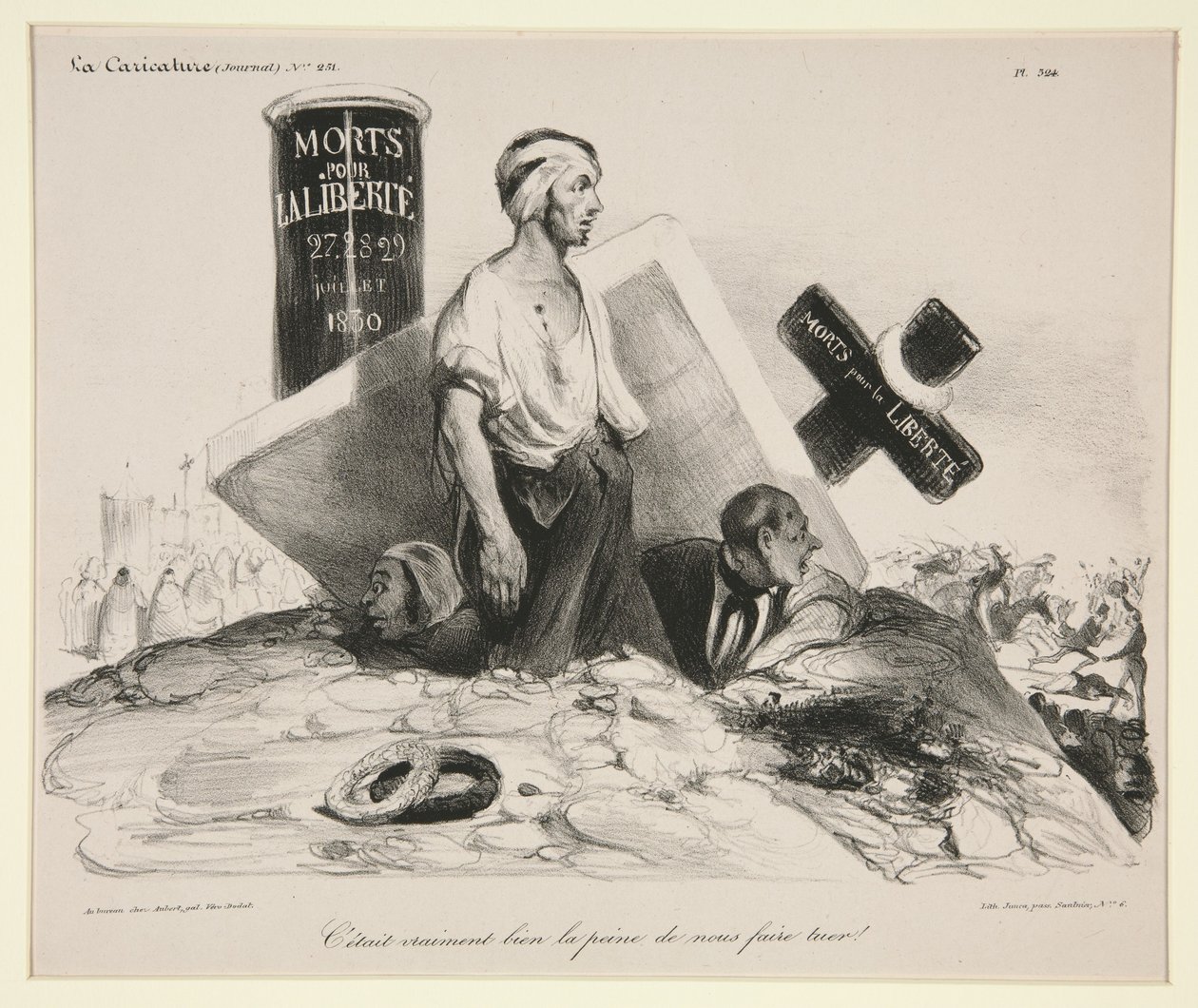 Ne valeva davvero la pena di farci uccidere! (It was hardly worthwhile getting killed for that!), tav. 524 dalla rivista *La Caricature* da Honoré Daumier
