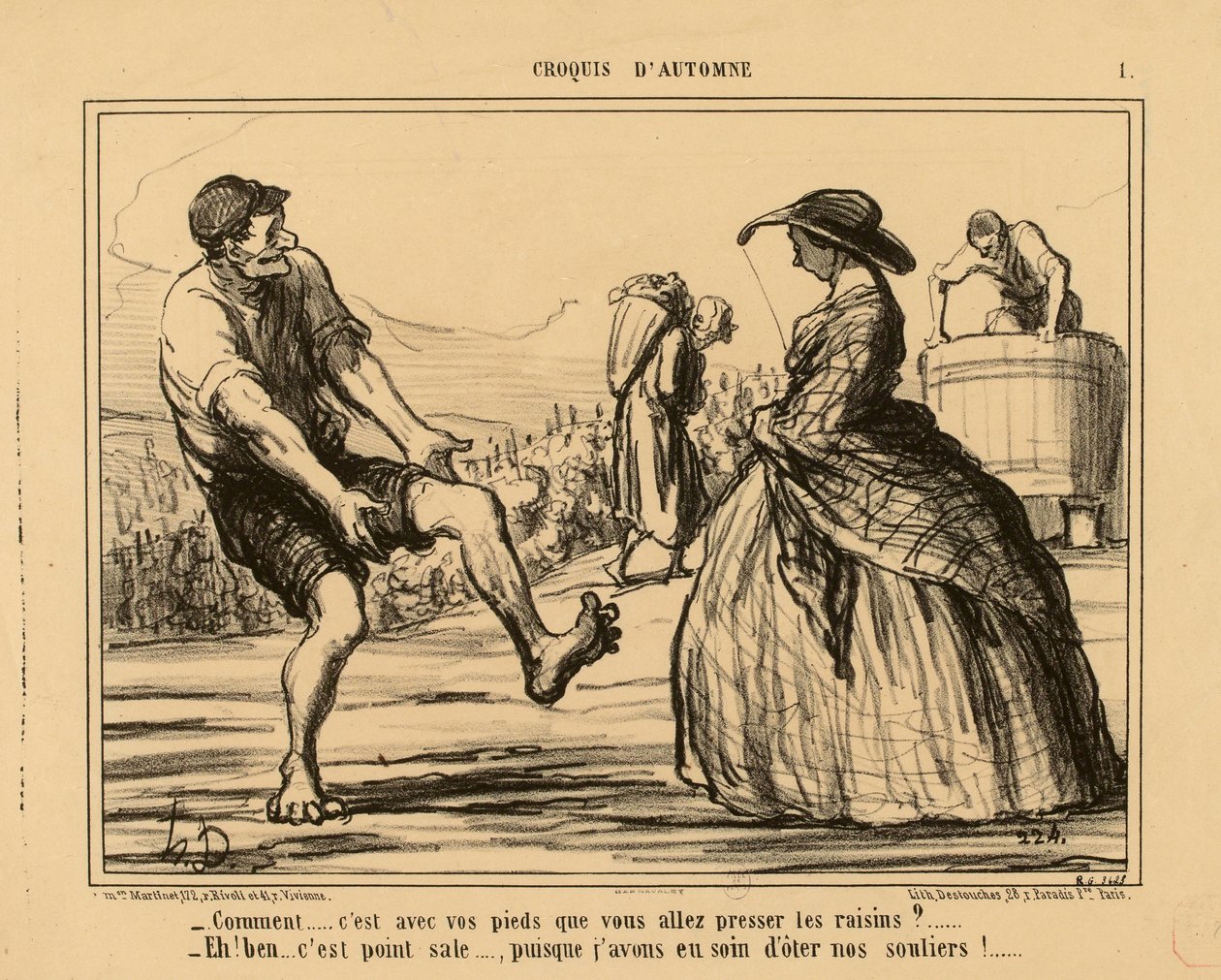 Schizzi d’autunno n. 1: - Come... spremete l’uva con i piedi?... da Honoré Daumier