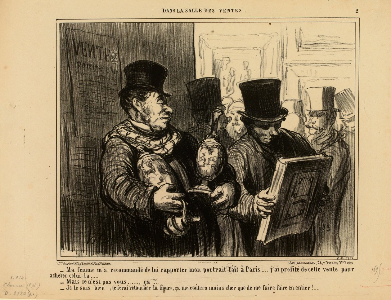 Nella sala delle vendite n. 2: Mia moglie mi ha raccomandato di riportarle il mio ritratto... da Honoré Daumier