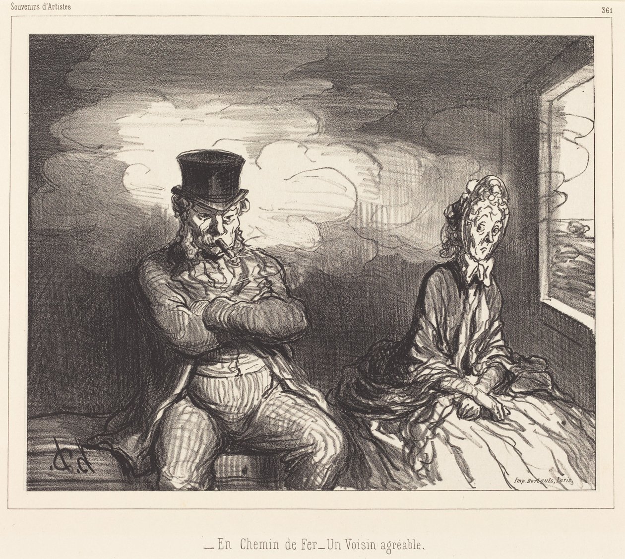 In treno... un vicino piacevole da Honoré Daumier